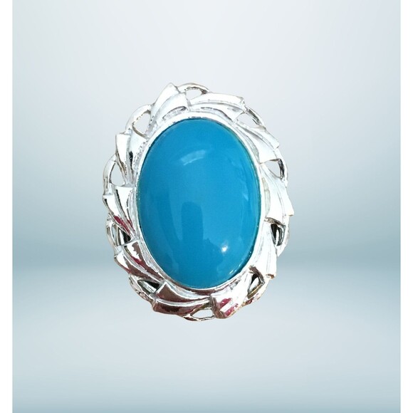 Vintage 70s 80s Scarf Clip - Turquoise Look Stone, Shiny Silver Tone Metal - Picture 1 of 2